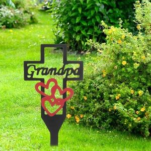 Grandpa Memorial Cross Stake - Black Cross Red Heart